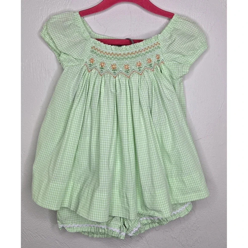 Vintage Orient Express Inc Girls Smocked Embroidered Size 2 Outfit Two Piece Set